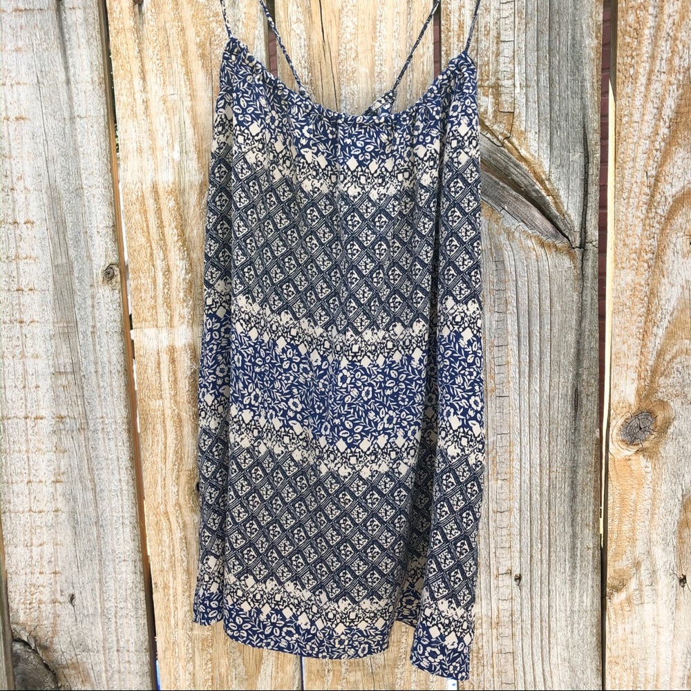 Madewell 100% Silk Tank Blue Cream Pattern - Picture 2 of 7